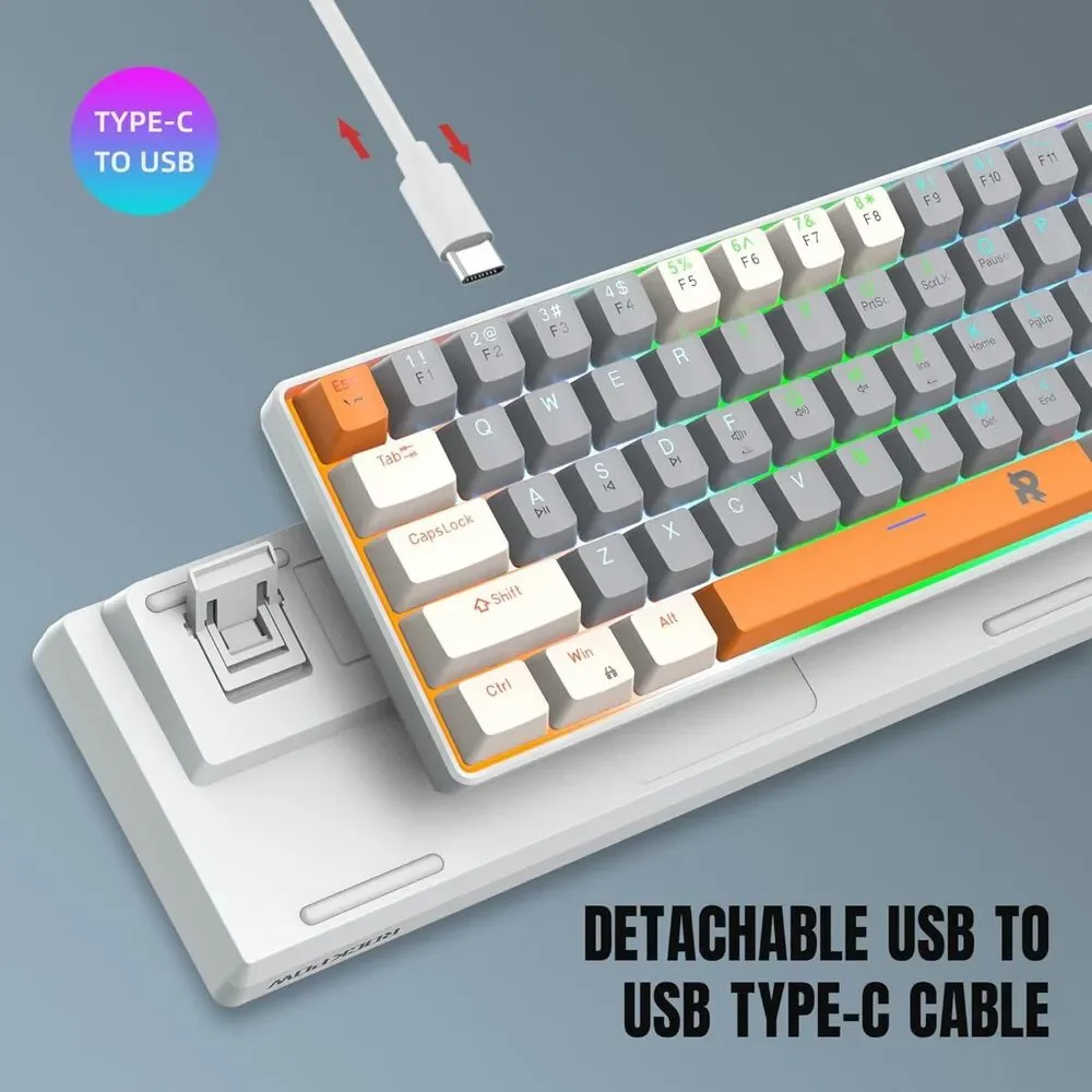 Mechanical Gaming Keyboard 60% Mini Wired Keyboard LED Backlit Compact 63 Keys